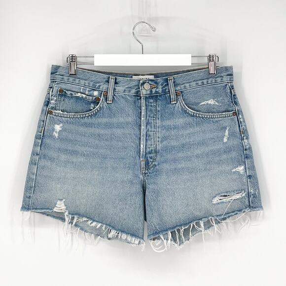 AGOLDE Parker Long Cutoff Denim Shorts Swapmeet Light Blue Size 29 - Picture 2 of 5
